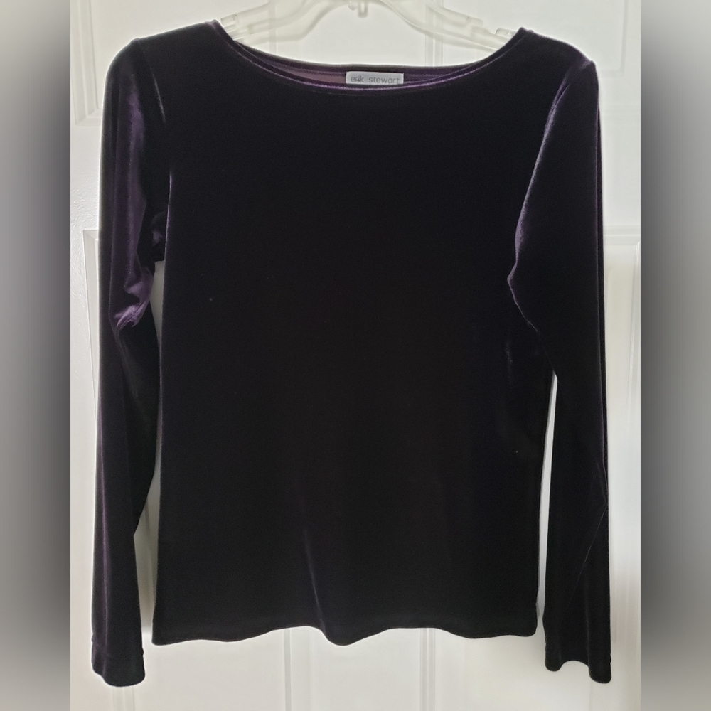 ERIK STEWART PURPLE VELOUR LONG SLEEVES TOP BOAT NECKLINE SIZE S